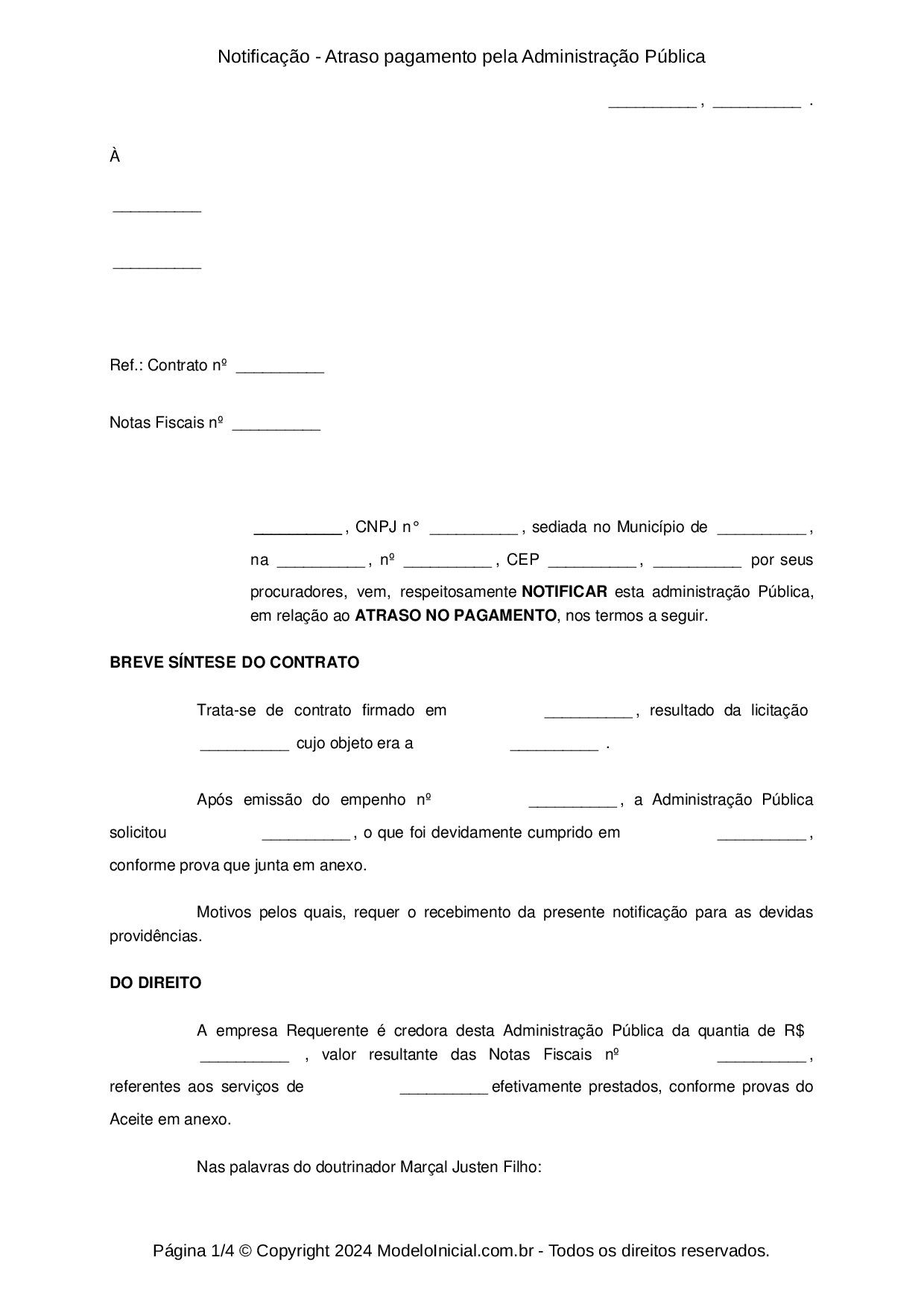 Modelo Notificação Atraso Pagamento Pela Administração Pública