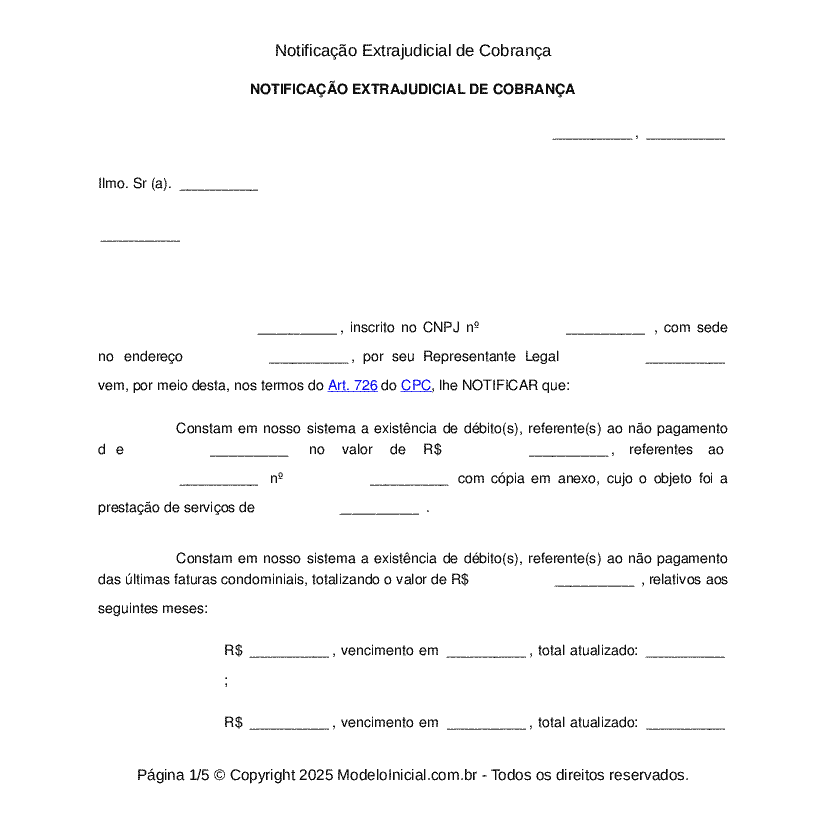 Notifica&ccedil;&atilde;o Extrajudicial de Cobran&ccedil;a
