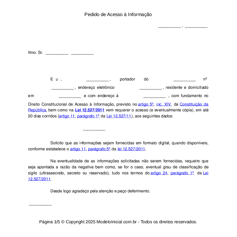 Pedido de Acesso &agrave; Informa&ccedil;&atilde;o