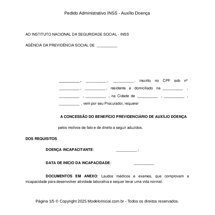 Pedido Administrativo INSS - Auxílio Doença