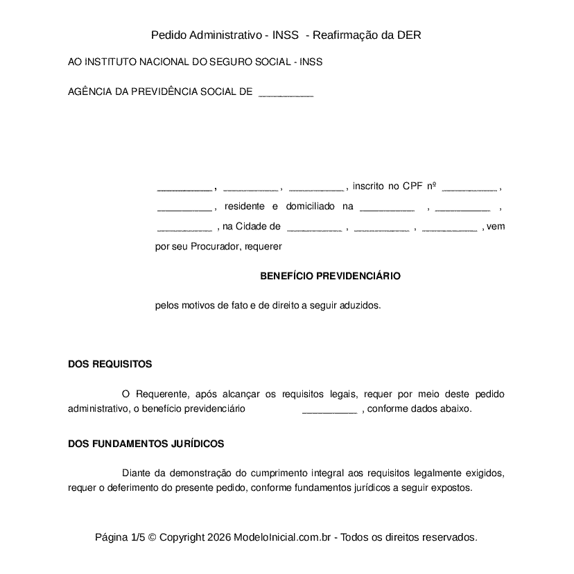 Pedido Administrativo - INSS&nbsp; - Reafirma&ccedil;&atilde;o da DER