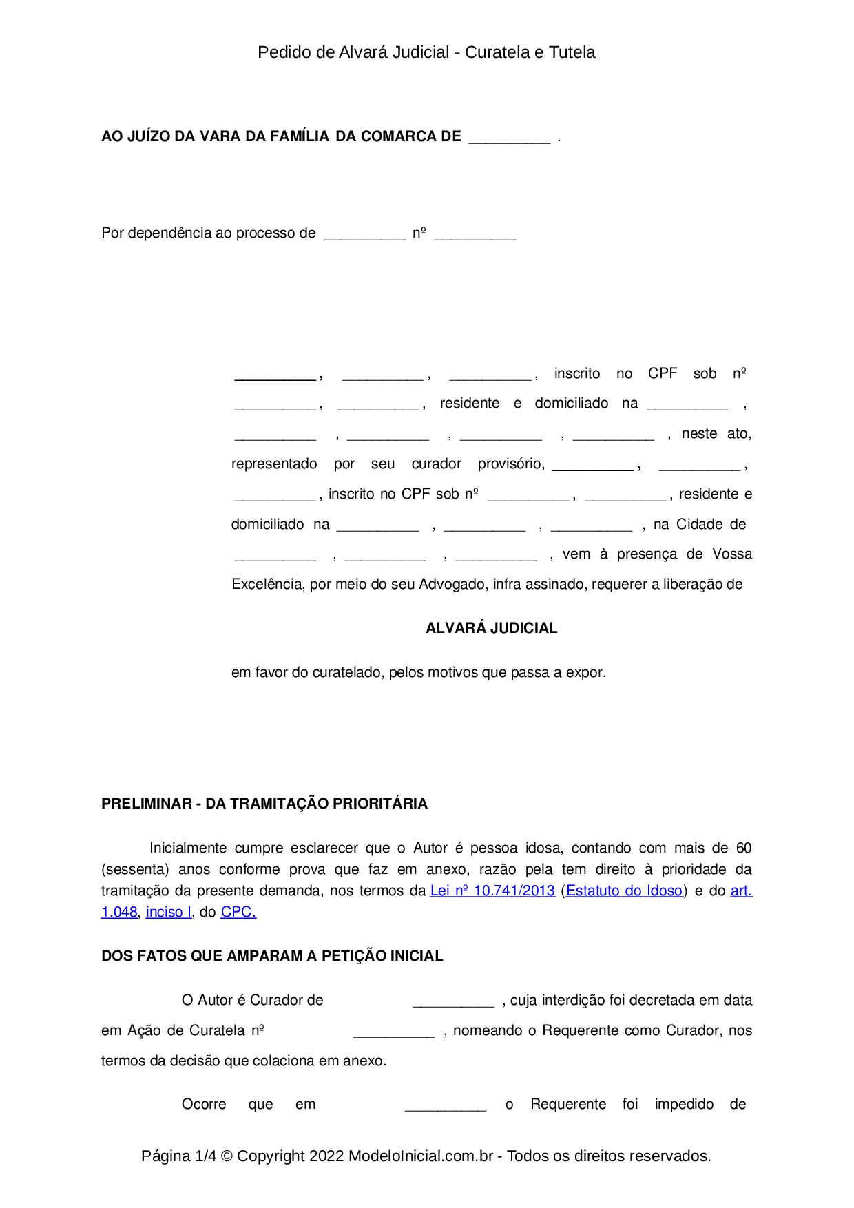 Modelo Pedido De Alvará Judicial Curatela E Tutela 1502