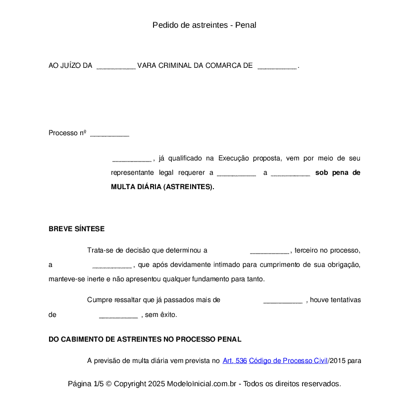 Pedido de astreintes - Penal