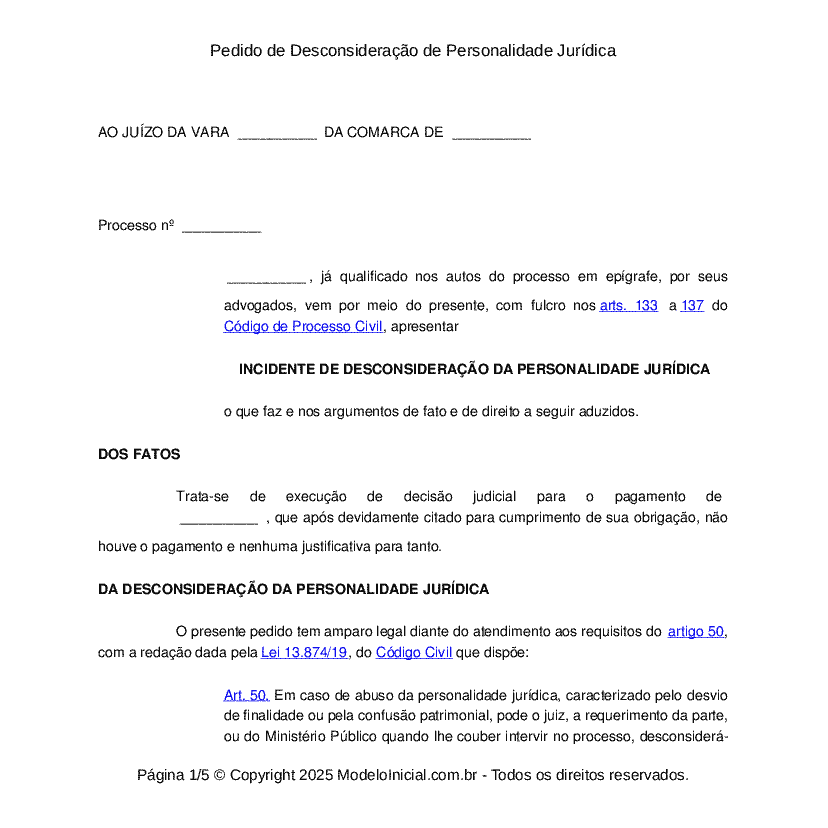 Pedido de Desconsideração de Personalidade Jurídica