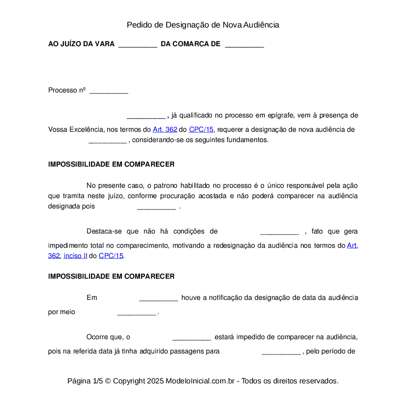Pedido de Designação de Nova Audiência