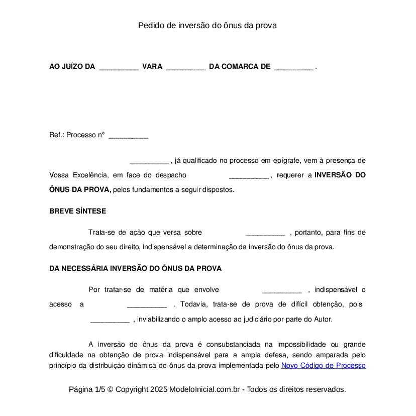 Pedido de inversão do ônus da prova