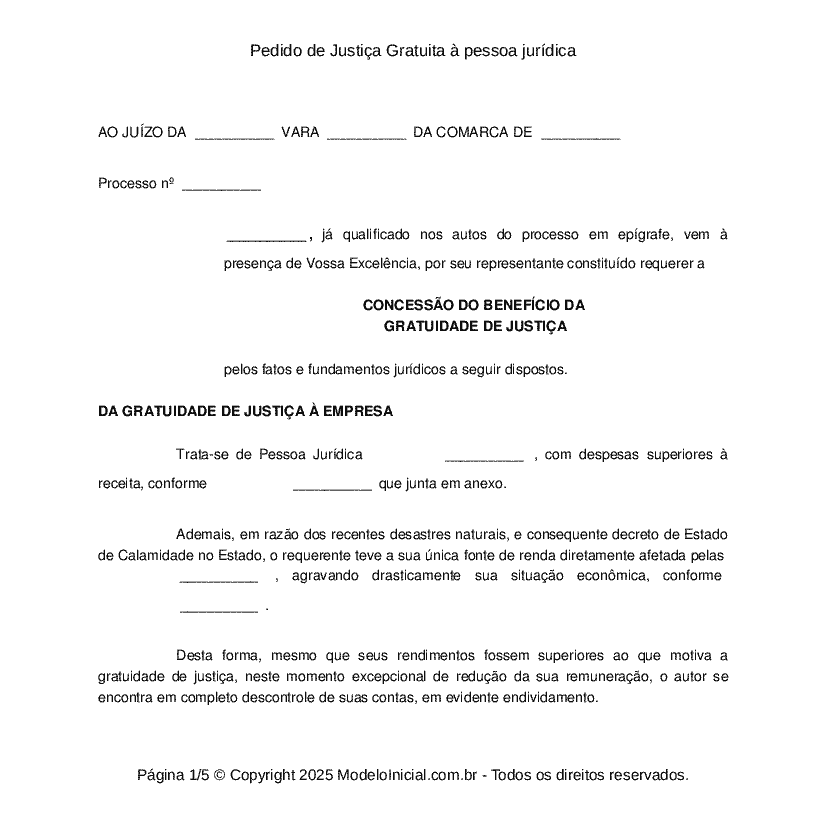 Pedido de Justi&ccedil;a Gratuita &agrave; pessoa jur&iacute;dica