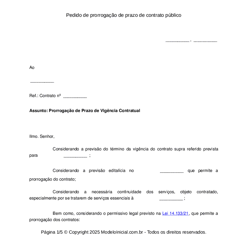 Pedido de prorrogação de prazo de contrato público