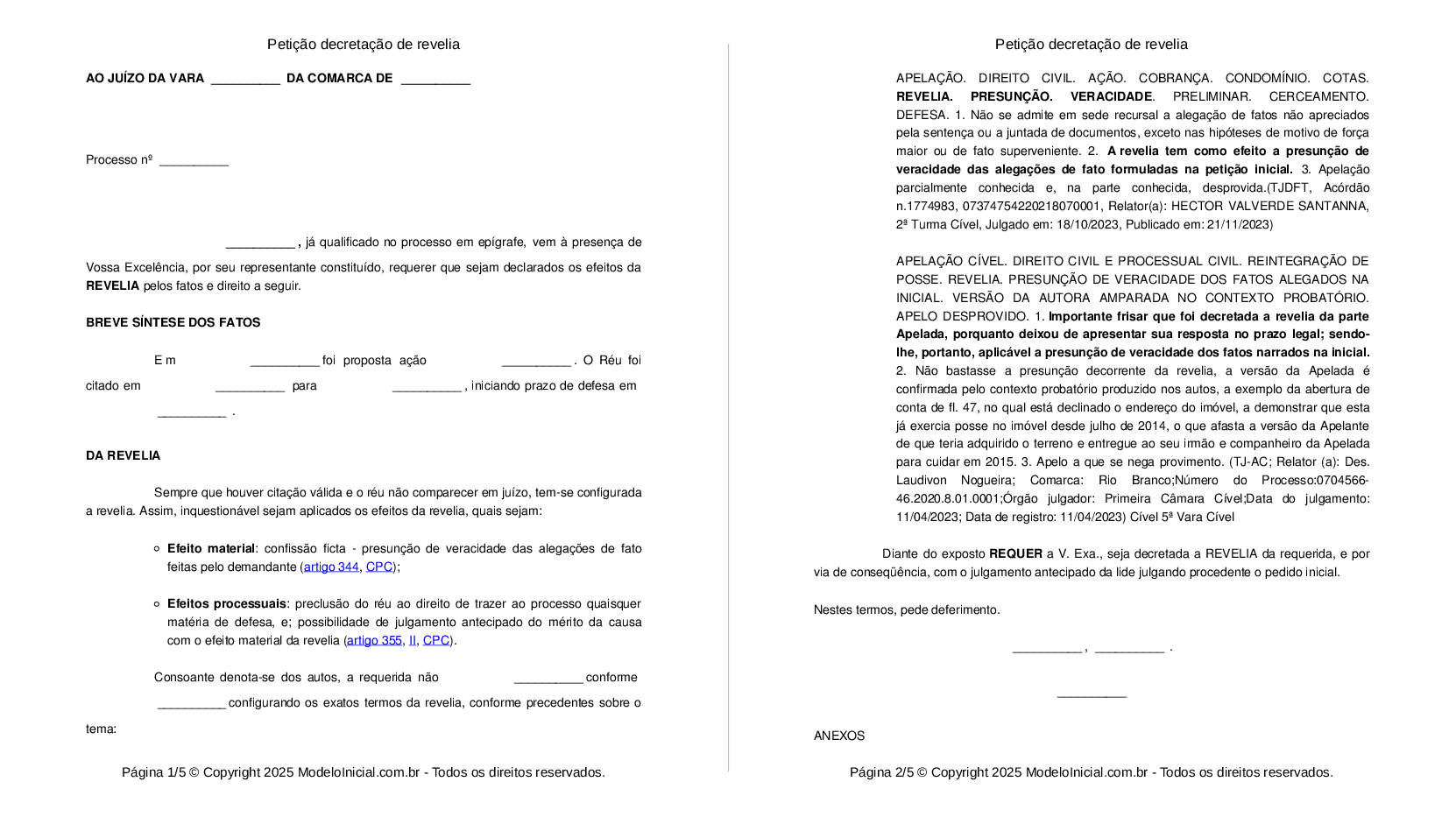 Petição de decretação de revelia