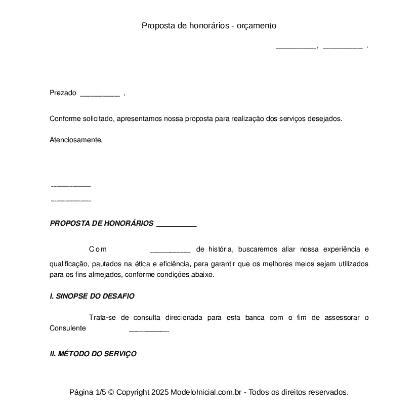 Proposta de honorários - orçamento