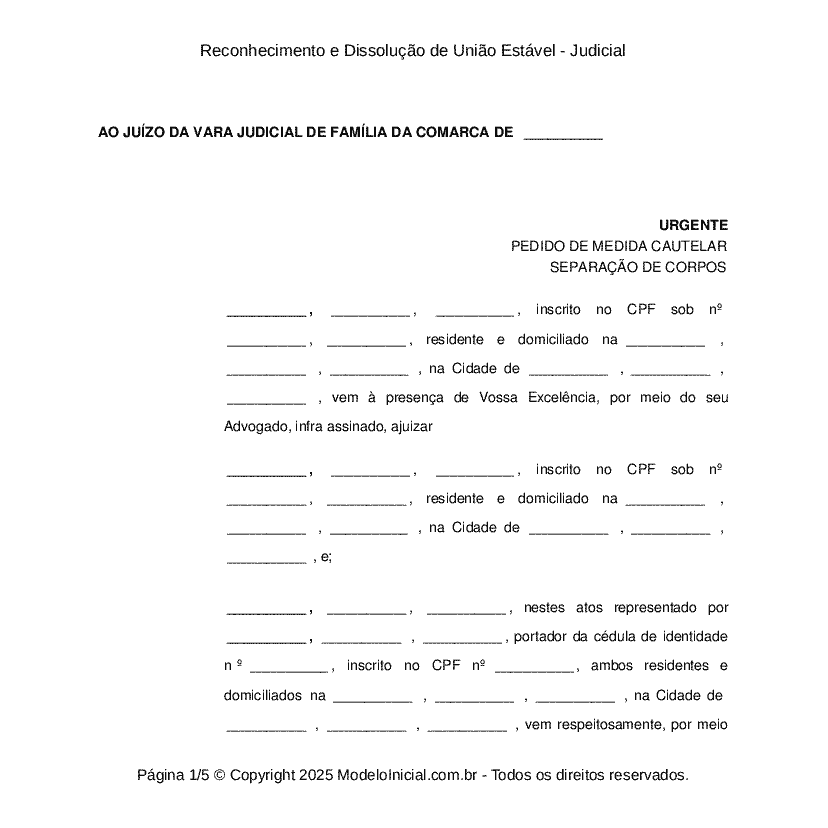 Reconhecimento e Dissolu&ccedil;&atilde;o de Uni&atilde;o Est&aacute;vel - Judicial