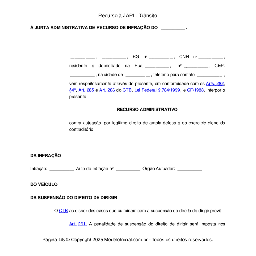 Recurso &agrave; JARI - Tr&acirc;nsito