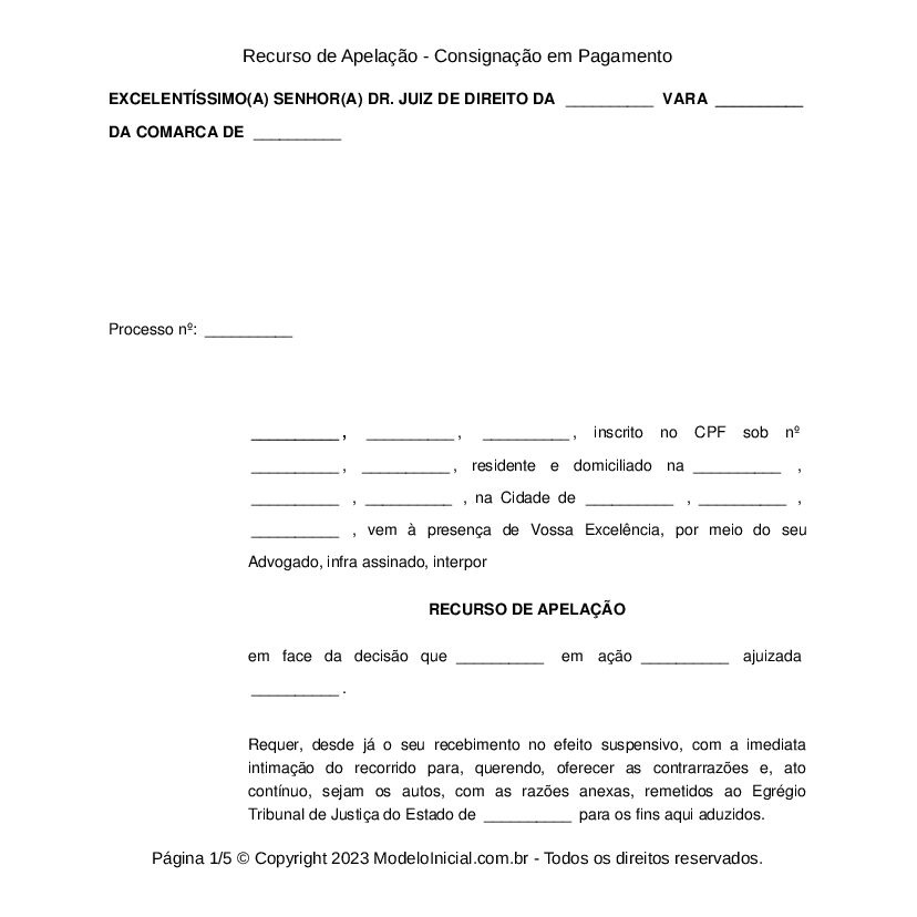 Modelo Ação de Consignação em Pagamento