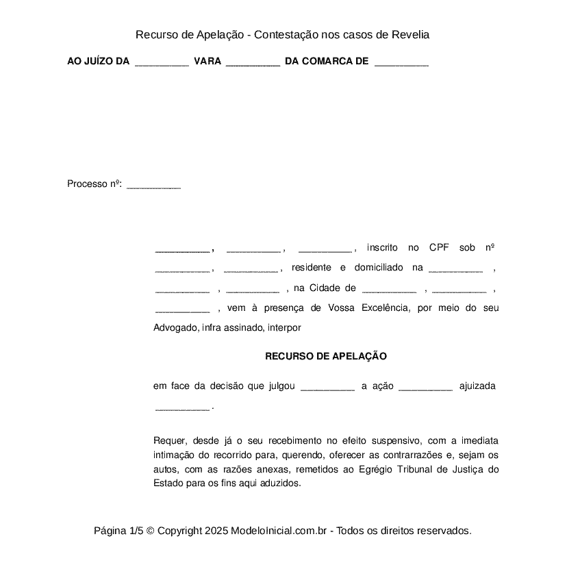 Modelo Recurso de Apelação - Contestação - Revelia