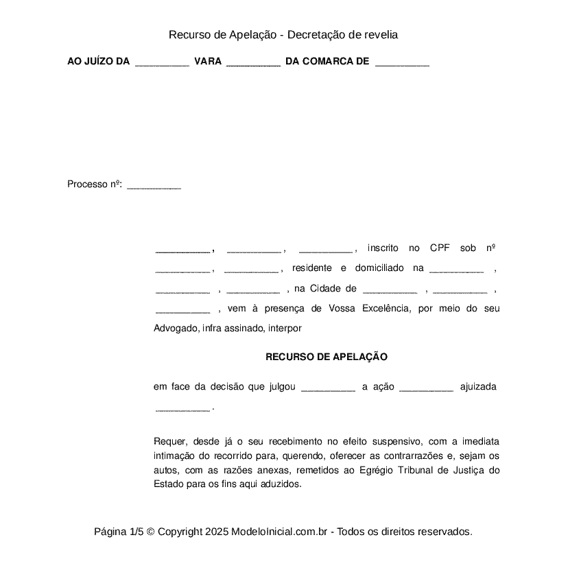 Petição de decretação de revelia