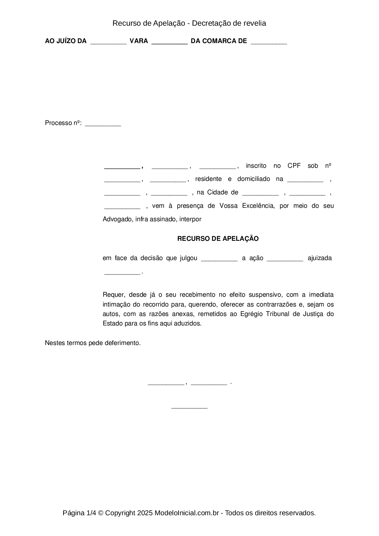 Modelo de recurso inominado Revelia Juizado Especial Anulação sentença  PTC572