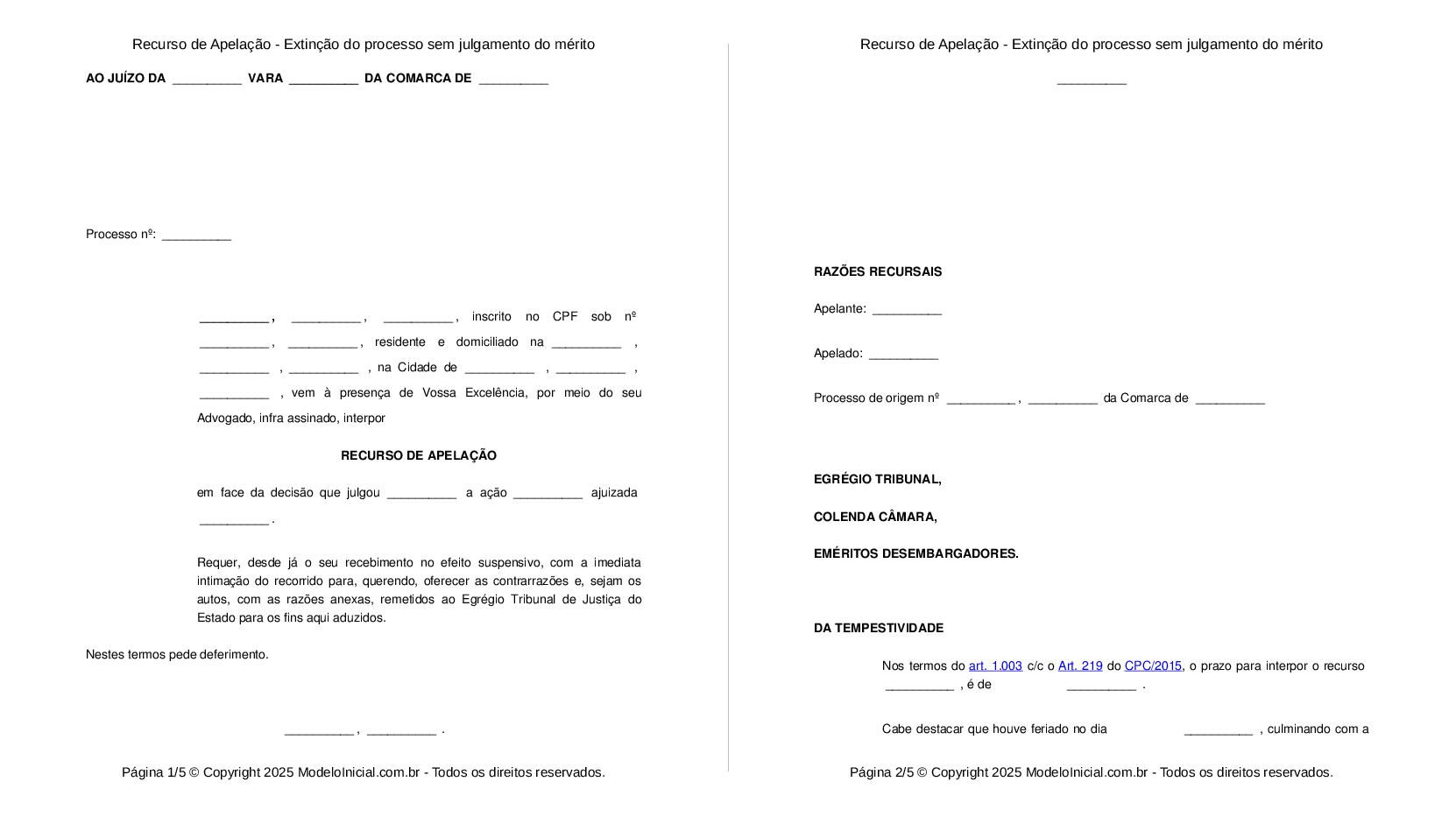 Modelo Recurso de Apelação - Defesa em pedido de extinção do