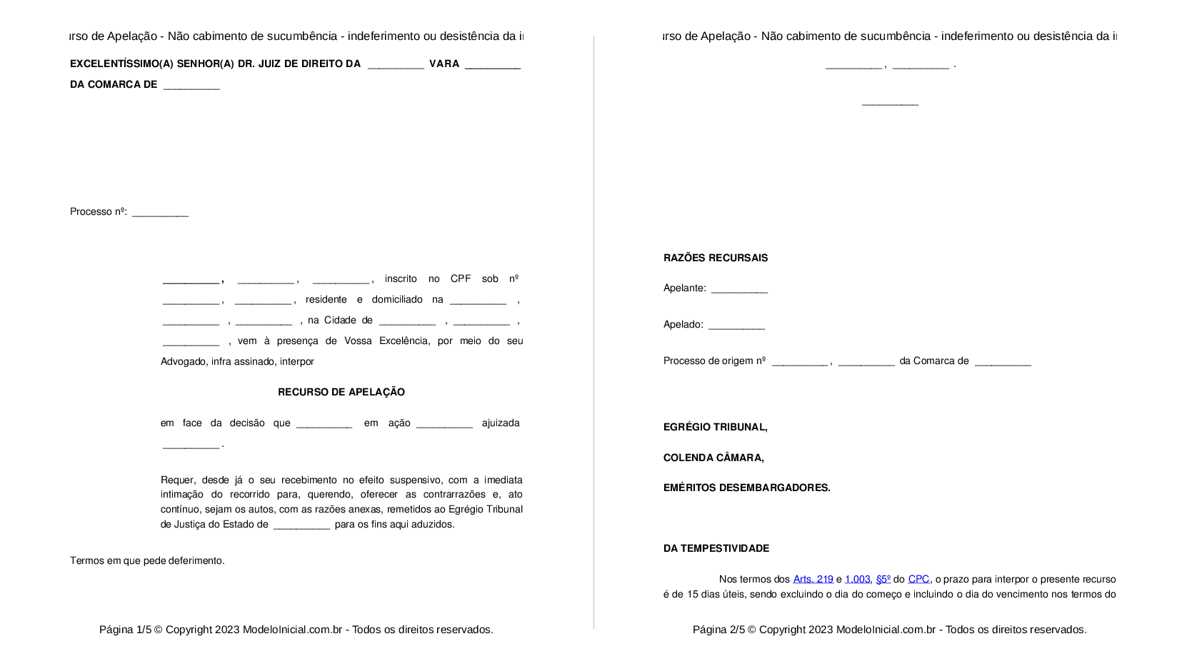 Modelo Recurso de Apelação - Não cabimento de sucumbência