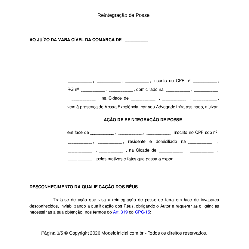 Reintegra&ccedil;&atilde;o de Posse&nbsp;