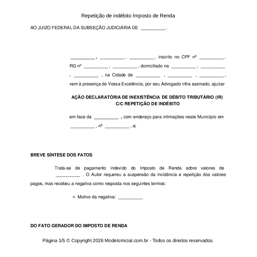 Repeti&ccedil;&atilde;o de ind&eacute;bito Imposto de Renda