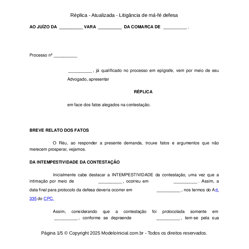 Réplica - Atualizada - Litigância de má-fé defesa