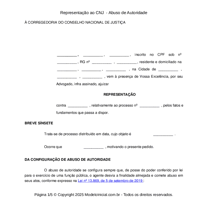 Representa&ccedil;&atilde;o ao CNJ&nbsp; - Abuso de Autoridade