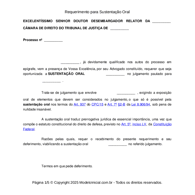 Requerimento para Sustentação Oral