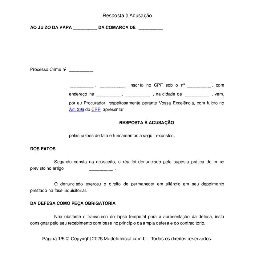 Resposta &agrave; Acusa&ccedil;&atilde;o