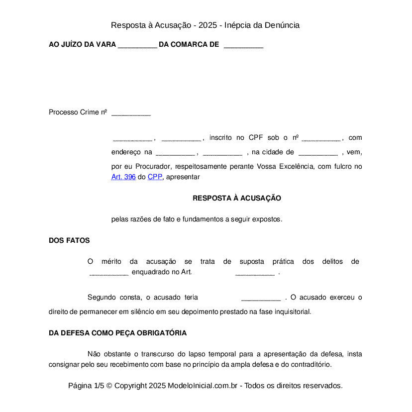 Resposta à Acusação - 2025 - Inépcia da Denúncia