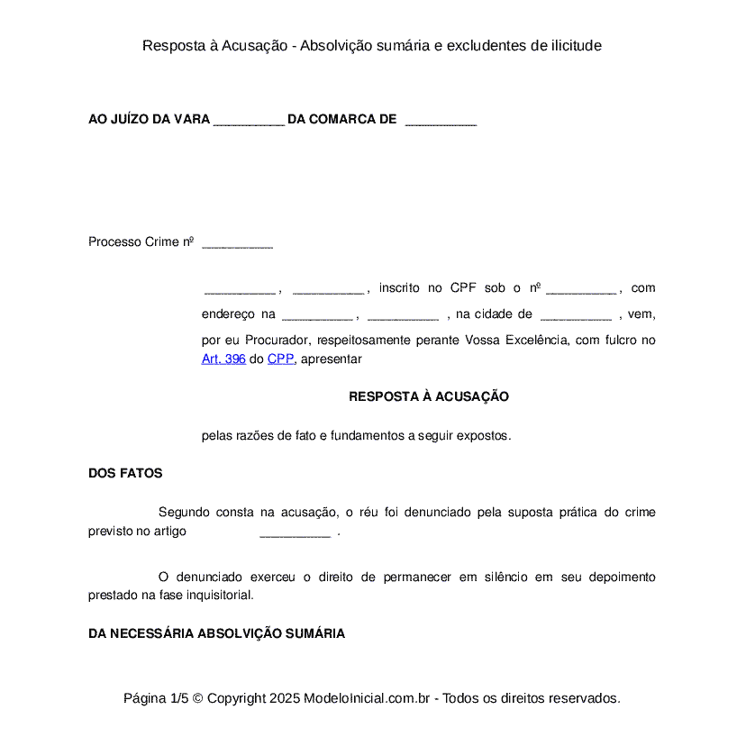 Resposta à Acusação - Absolvição sumária e excludentes de ilicitude