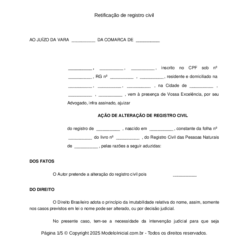 Retificação de registro civil