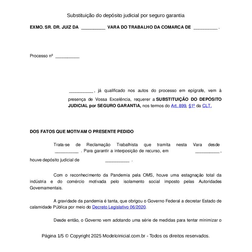 Substituição do depósito judicial por seguro garantia