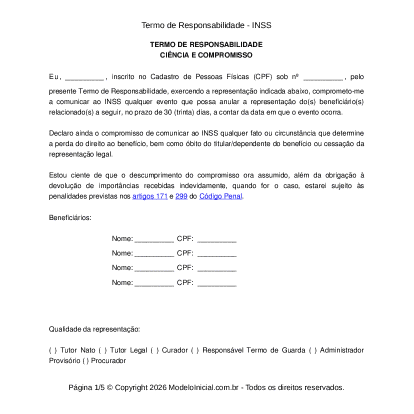 Termo de Responsabilidade - INSS