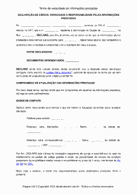 Termo de veracidade de informações prestadas pelo cliente